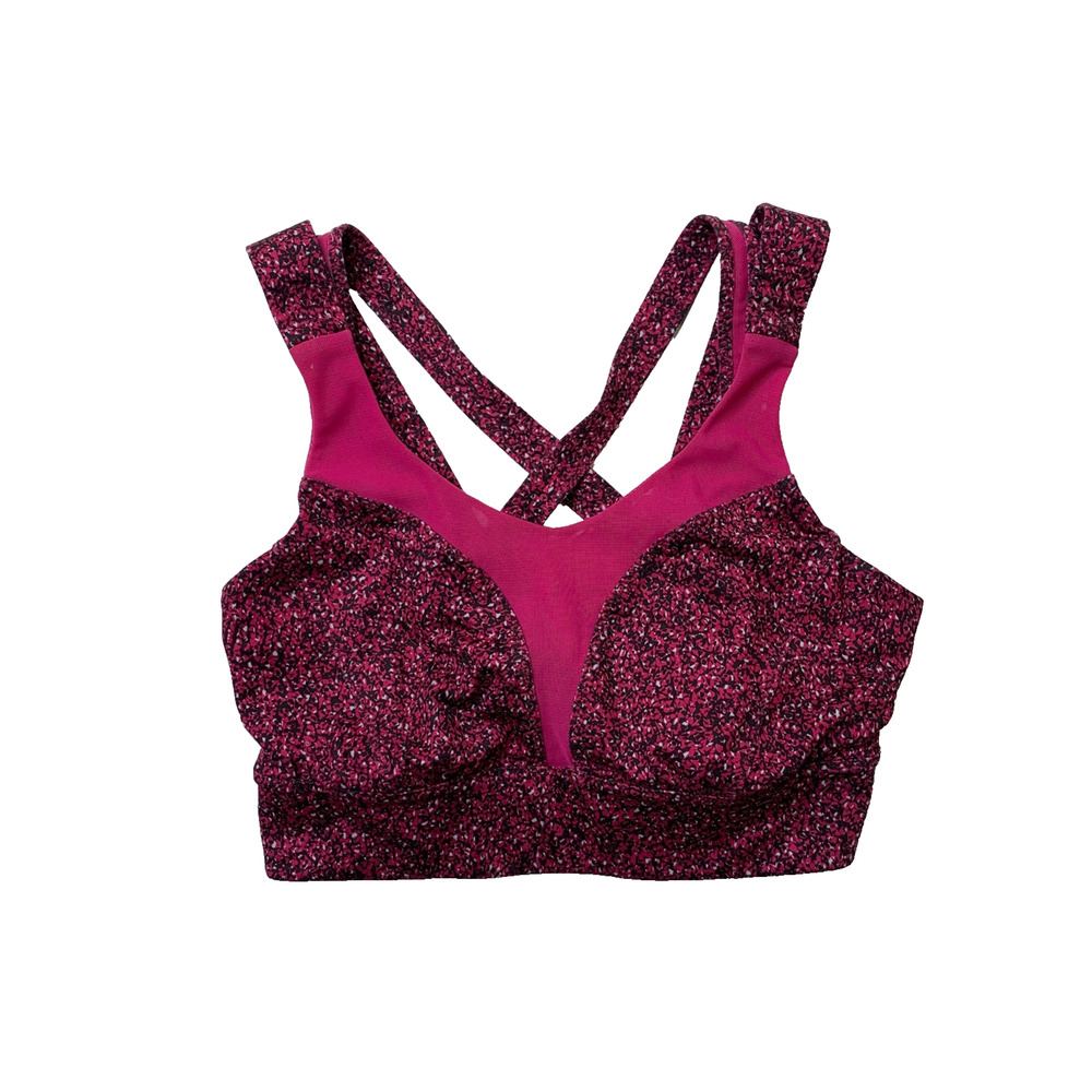 Lululemon Sports Bra Womens 8 Fuchsia Black Oxygen Mesh Panels Strappy Back Run
